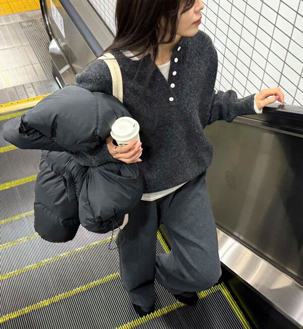 fredy emue「ヘンリーネックニットプルオーバー」|ニット・セーター|チャコールグレー