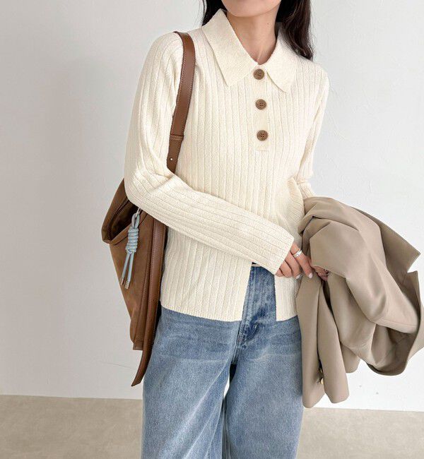 fredy emue「センタースリット衿付きプルオーバー」|ニット・セーター|