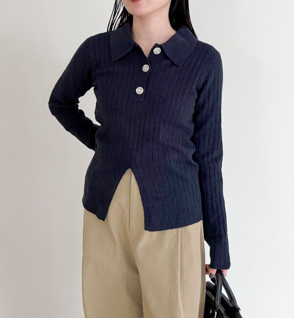 fredy emue「センタースリット衿付きプルオーバー」|ニット・セーター|