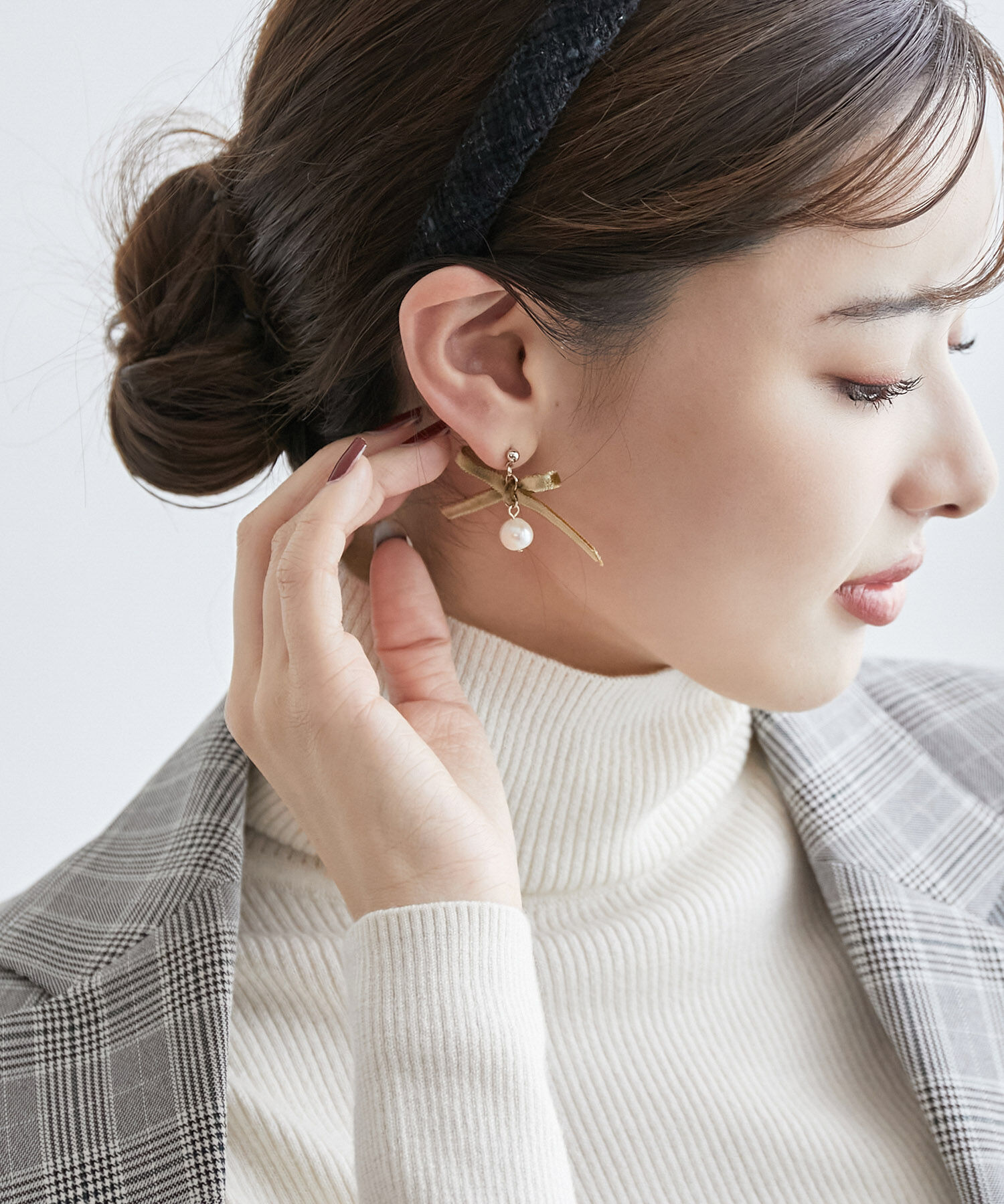 ROPE PICNIC PASSAGE「ベロアリボン&times;淡水パールピアス」|ピアス|ベージュ(27)