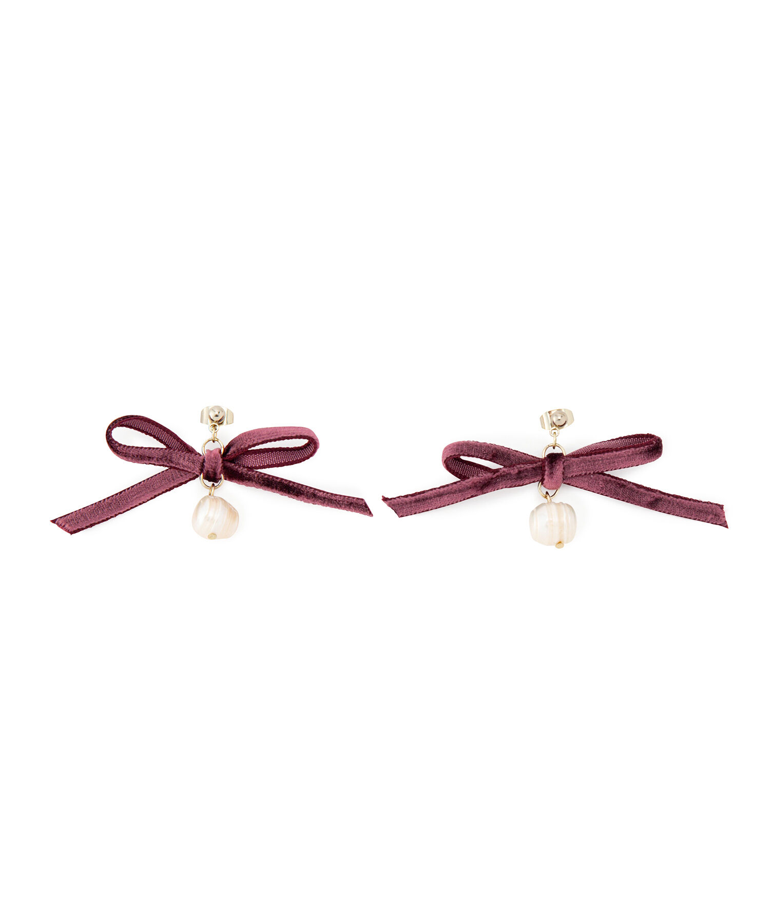 ROPE PICNIC PASSAGE「ベロアリボン&times;淡水パールピアス」|ピアス|