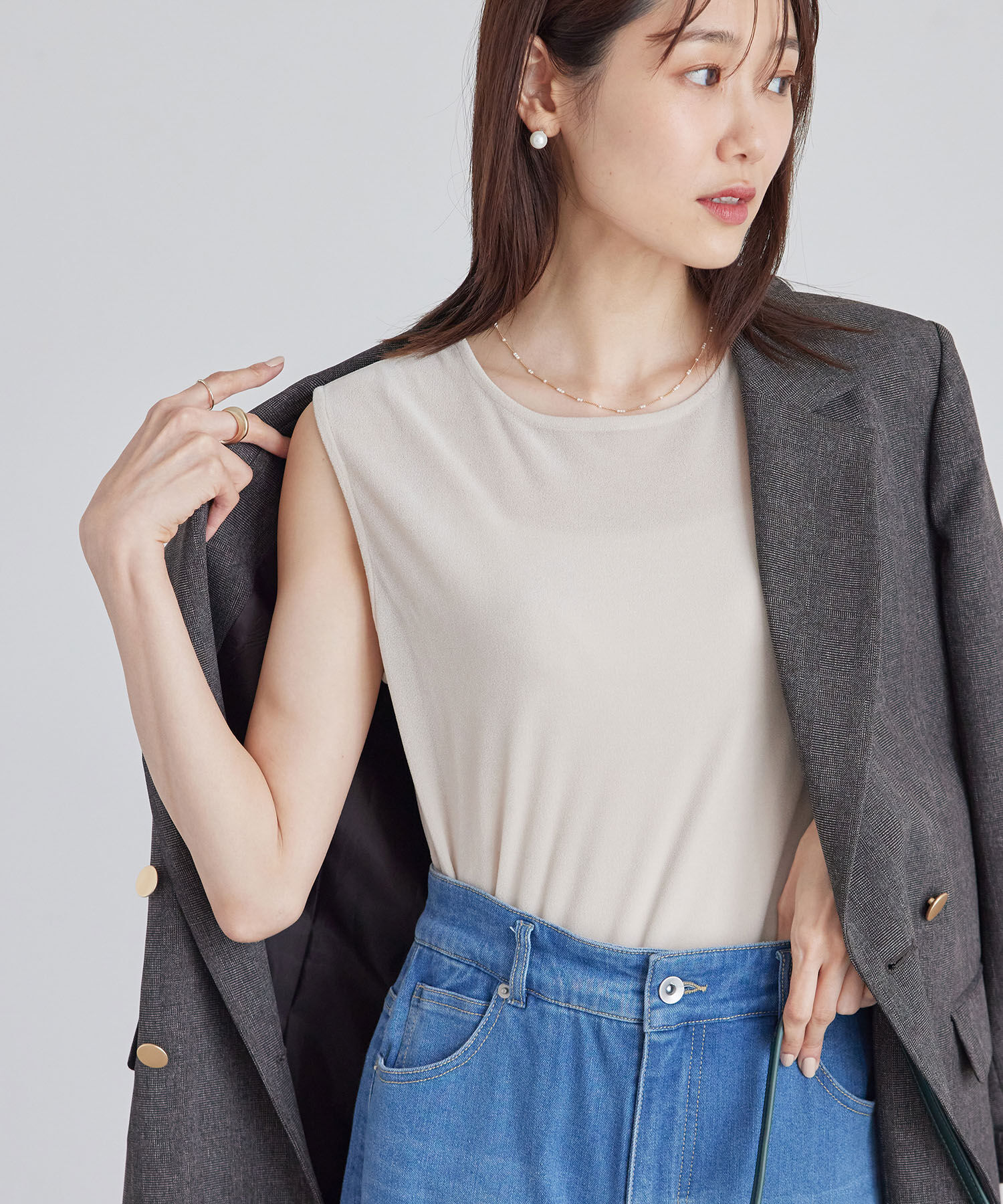 Rope&rsquo;Picnic「ベロアノースリーブカットトップス」|Tシャツ・カットソー|ベージュ系(29)