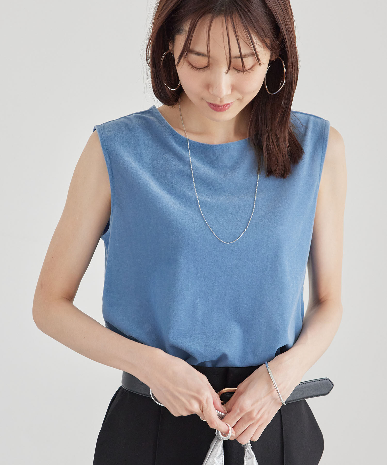 Rope&rsquo;Picnic「ベロアノースリーブカットトップス」|Tシャツ・カットソー|ブルー系(47)