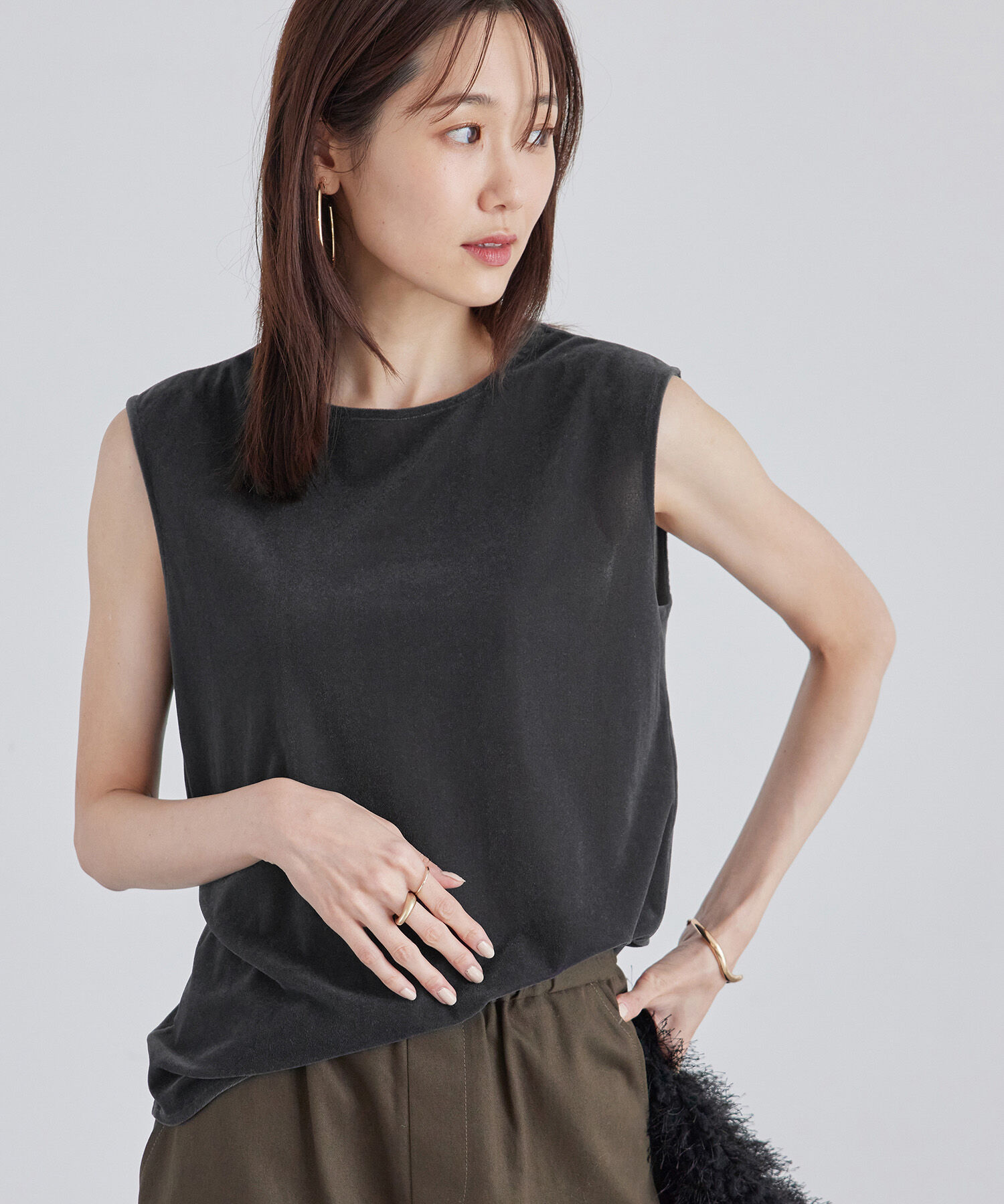 Rope&rsquo;Picnic「ベロアノースリーブカットトップス」|Tシャツ・カットソー|