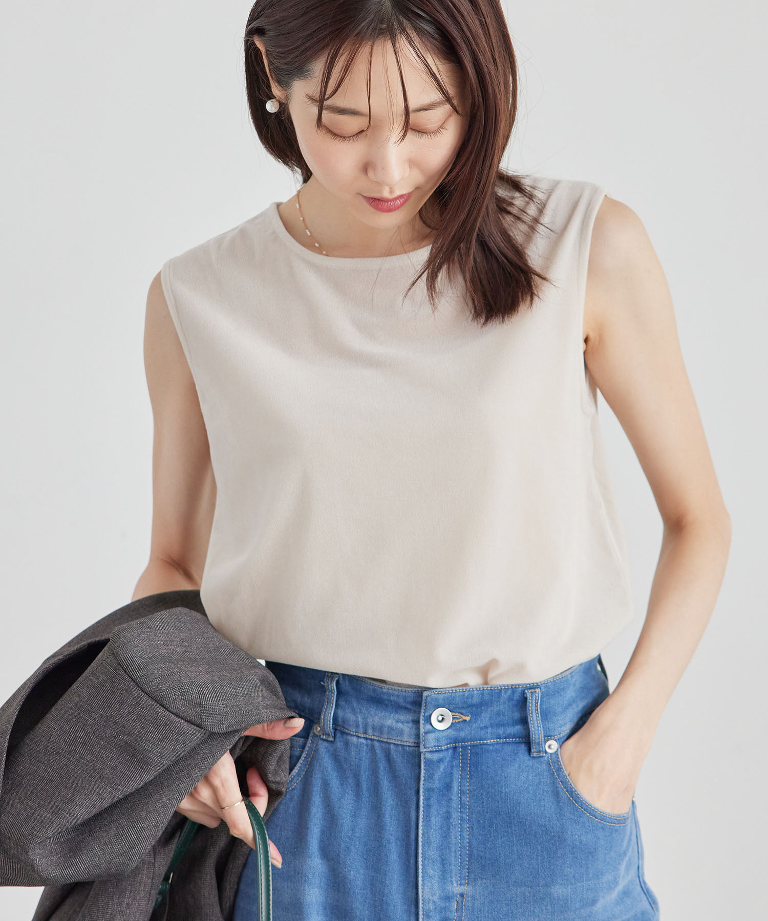 Rope&rsquo;Picnic「ベロアノースリーブカットトップス」|Tシャツ・カットソー|