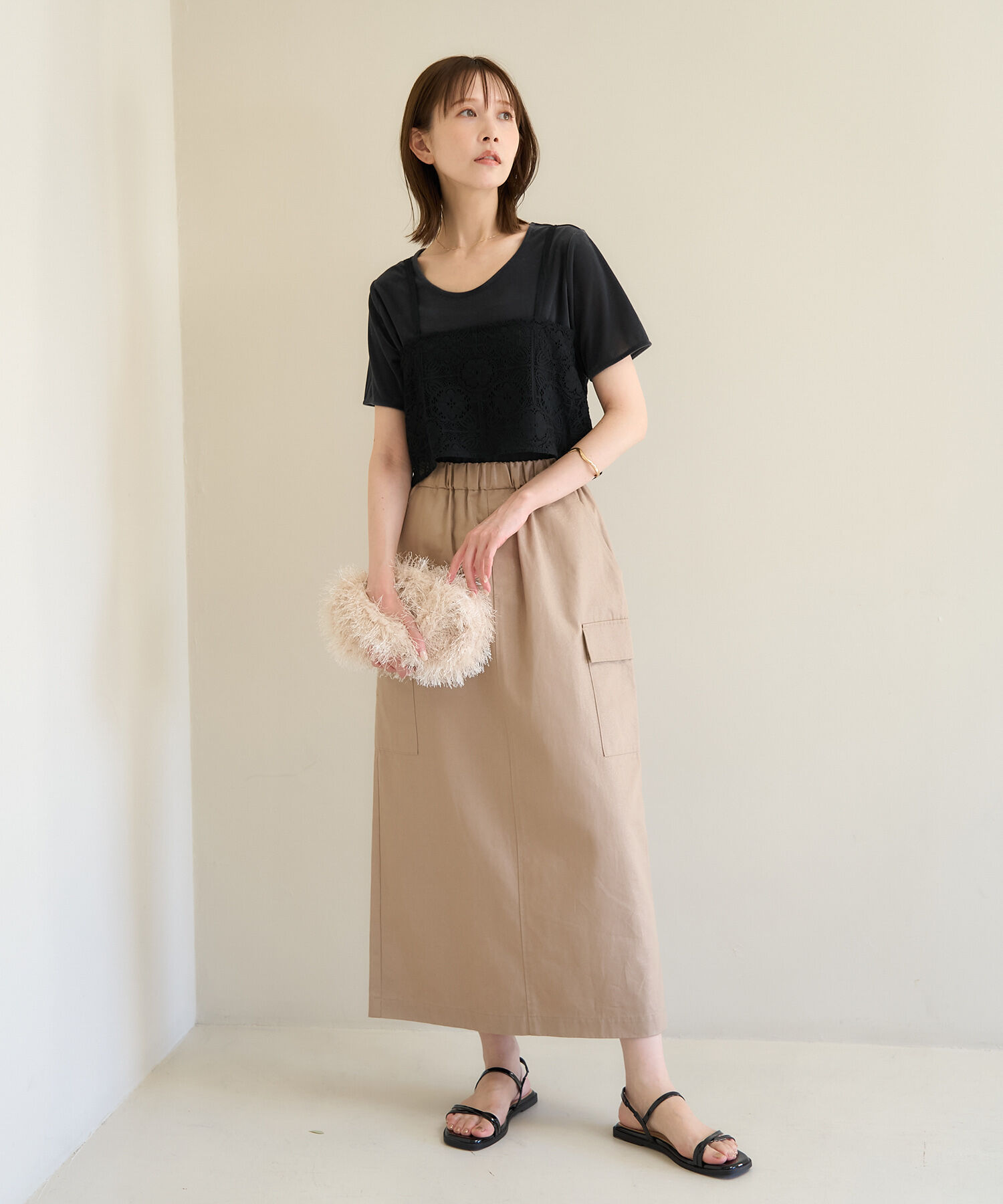 Rope&rsquo;Picnic「シアーベロアハーフスリーブカットトップス」|Tシャツ・カットソー|