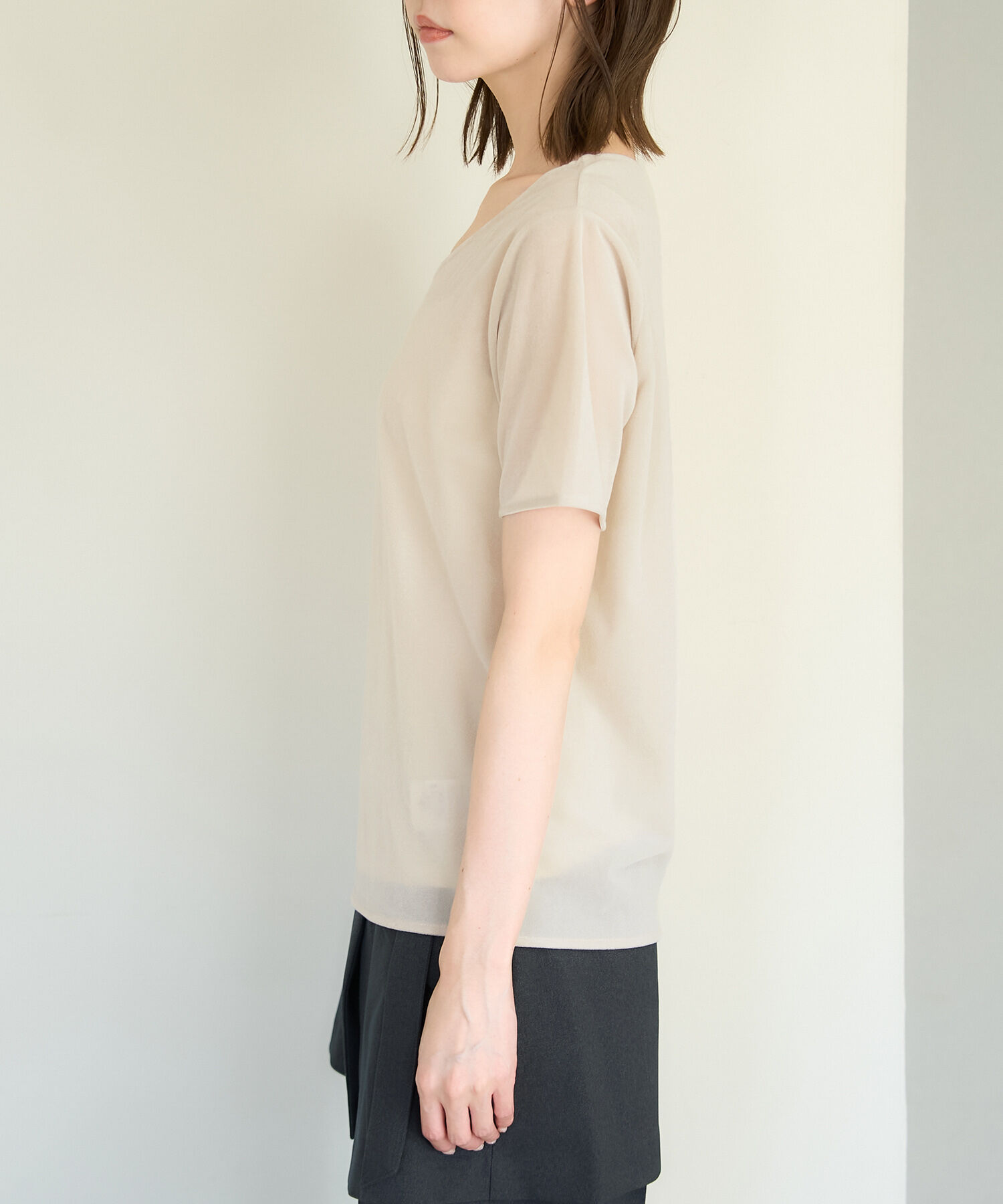 Rope&rsquo;Picnic「シアーベロアハーフスリーブカットトップス」|Tシャツ・カットソー|