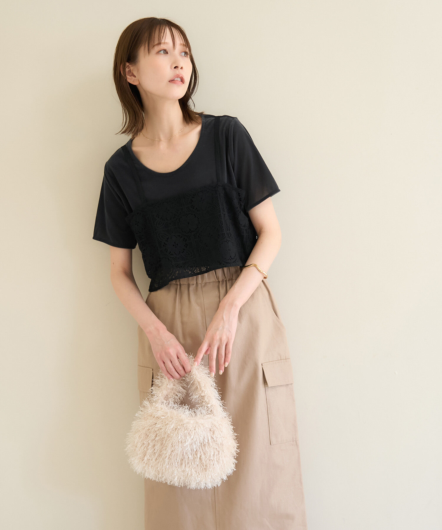 Rope&rsquo;Picnic「シアーベロアハーフスリーブカットトップス」|Tシャツ・カットソー|