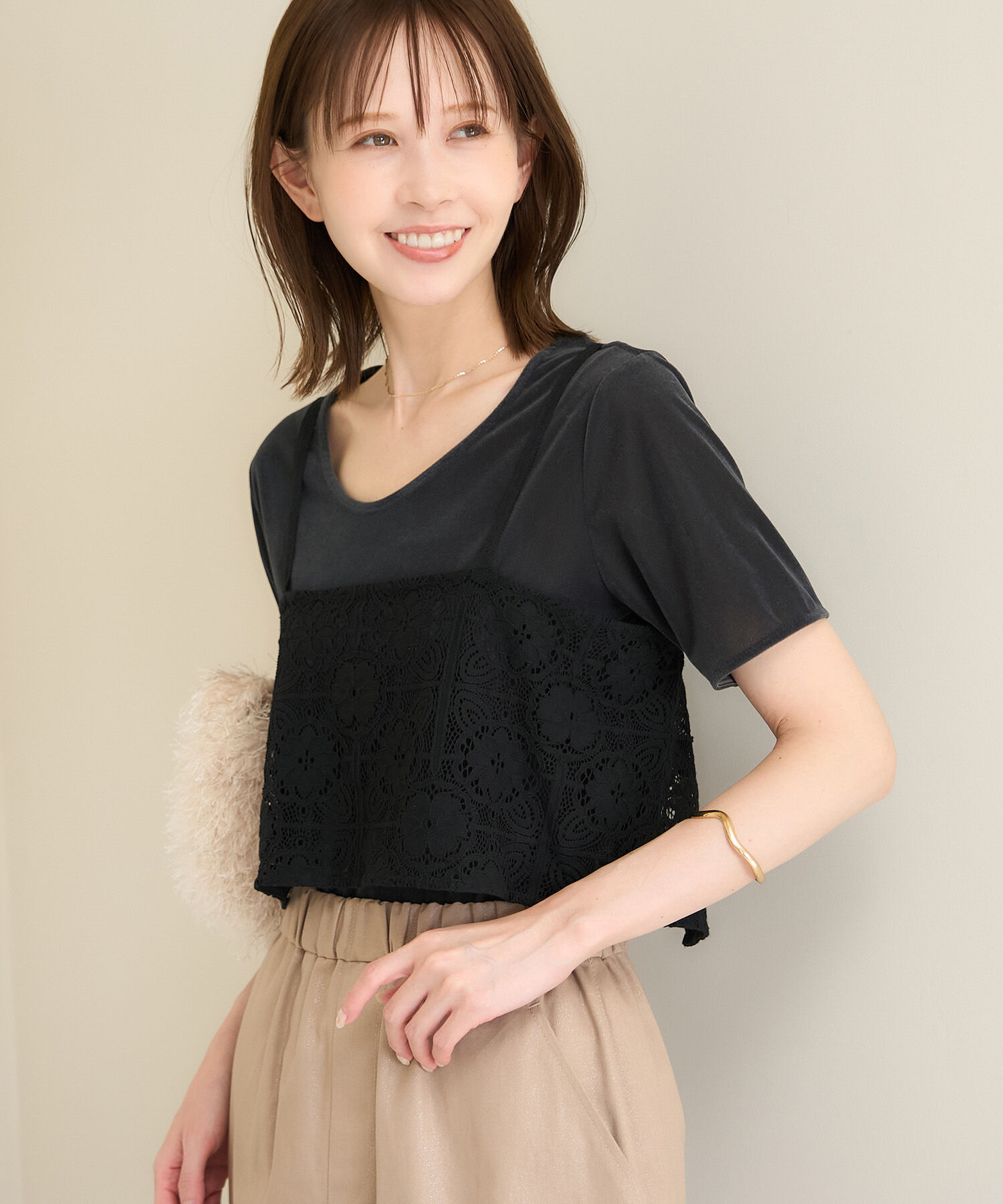 Rope&rsquo;Picnic「シアーベロアハーフスリーブカットトップス」|Tシャツ・カットソー|