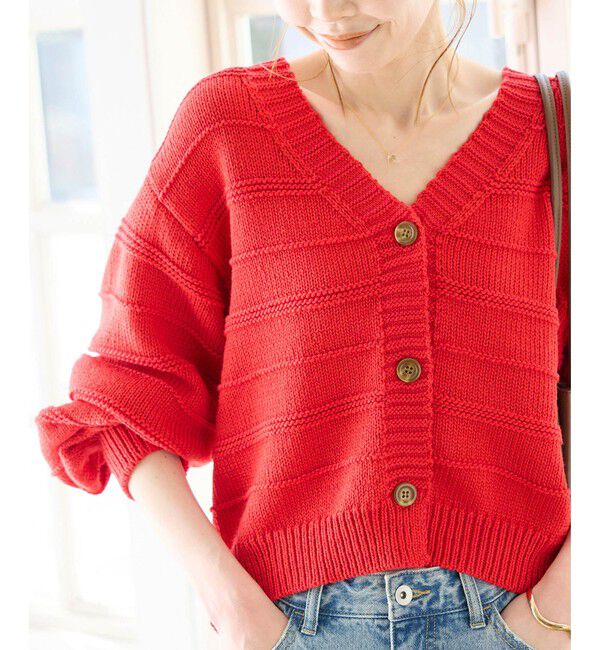 Rope&rsquo;Picnic「ガーターボーダーショート丈カーディガン」|カーディガン|レッド(60)