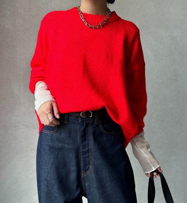  「【WEB限定】クルーネックショートプルオーバー」|ニット・セーター|レッド