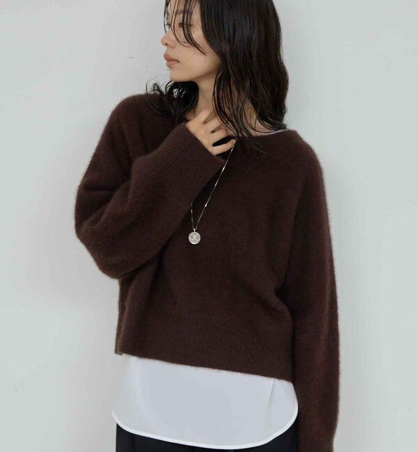  「ファーボートネックプルオーバー」|ニット・セーター|ダークブラウン