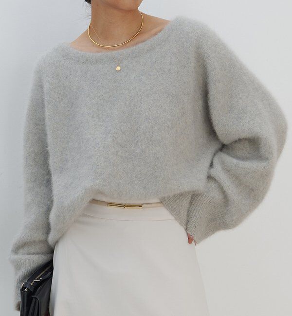  「ファーボートネックプルオーバー」|ニット・セーター|ライトグレー