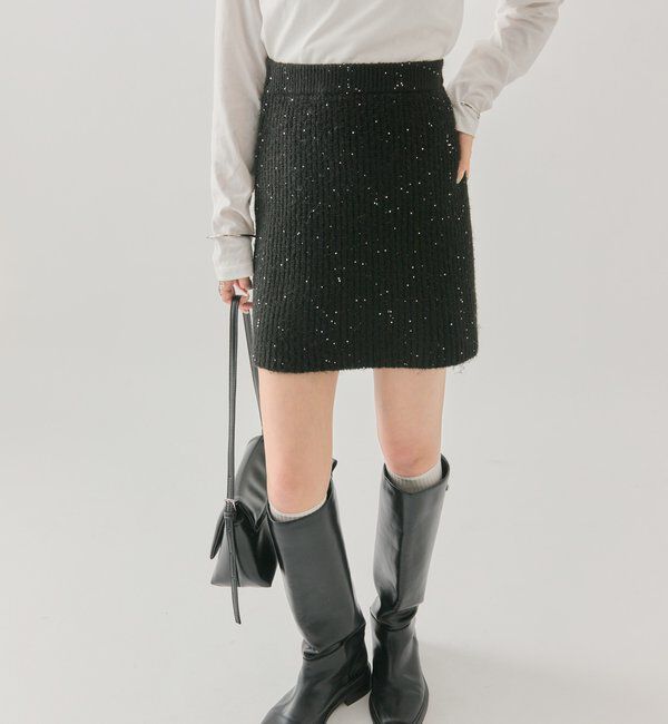  「スパンコールニットスカート」|スカート|