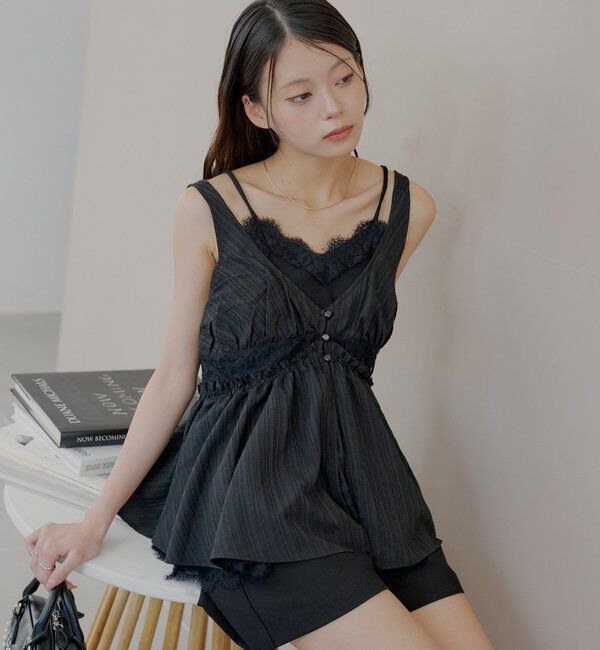  「ランジェリーレイヤードサテンペプラムキャミ」|シャツ・ブラウス|