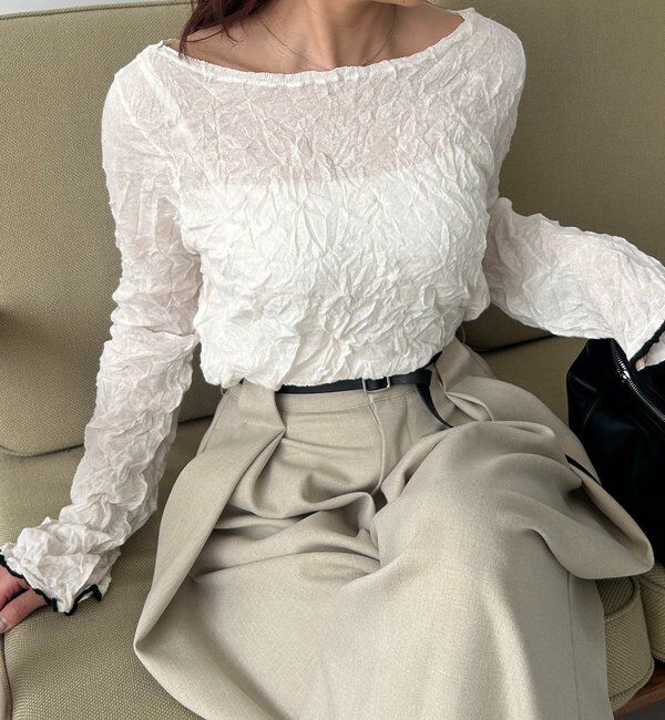  「リンクルボートネックニット」|ニット・セーター|エクリュ