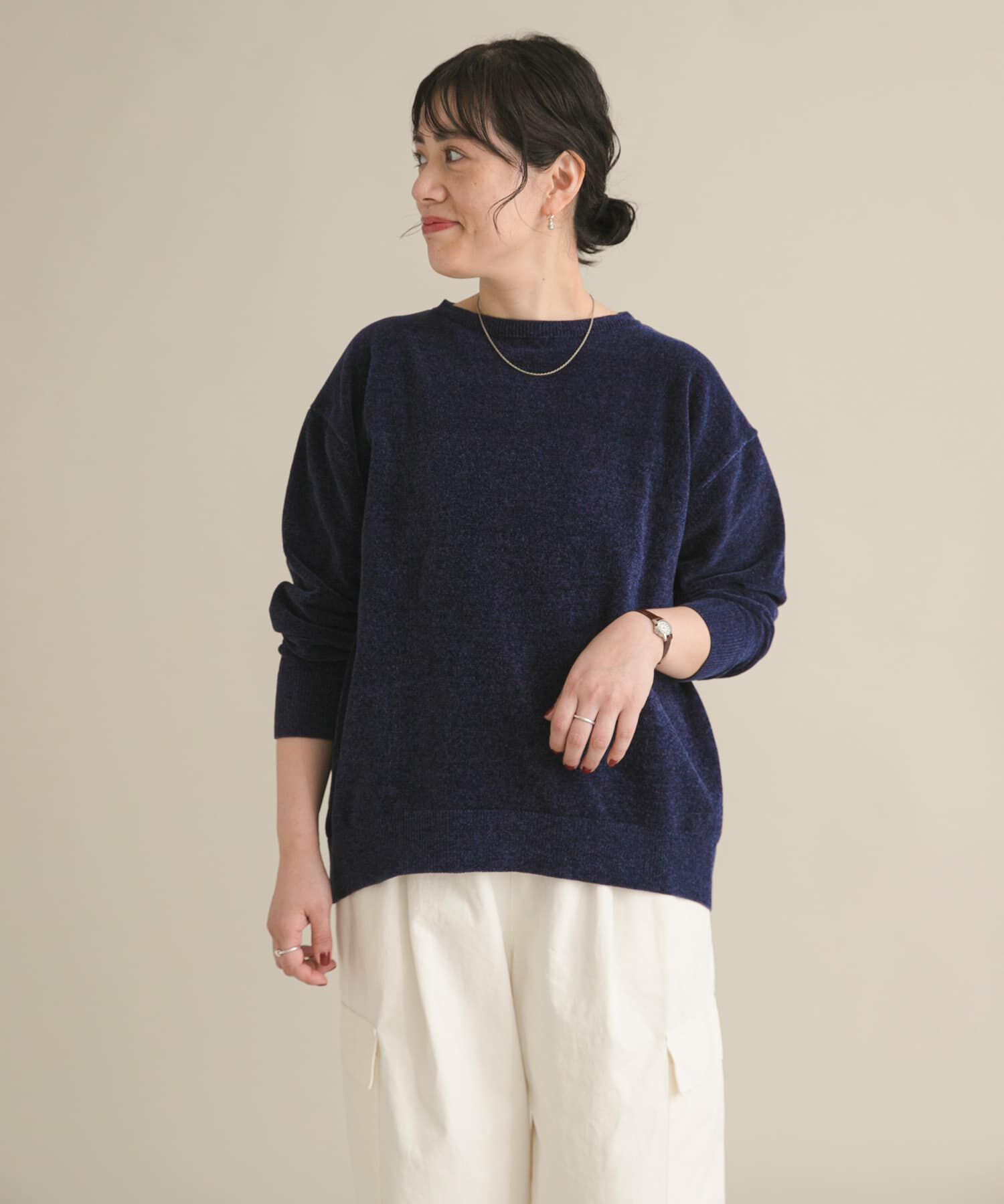 URBAN RESEARCH DOORS「『スタッフ企画』モールヤーンボートネックニット」|ニット・セーター|ネイビー