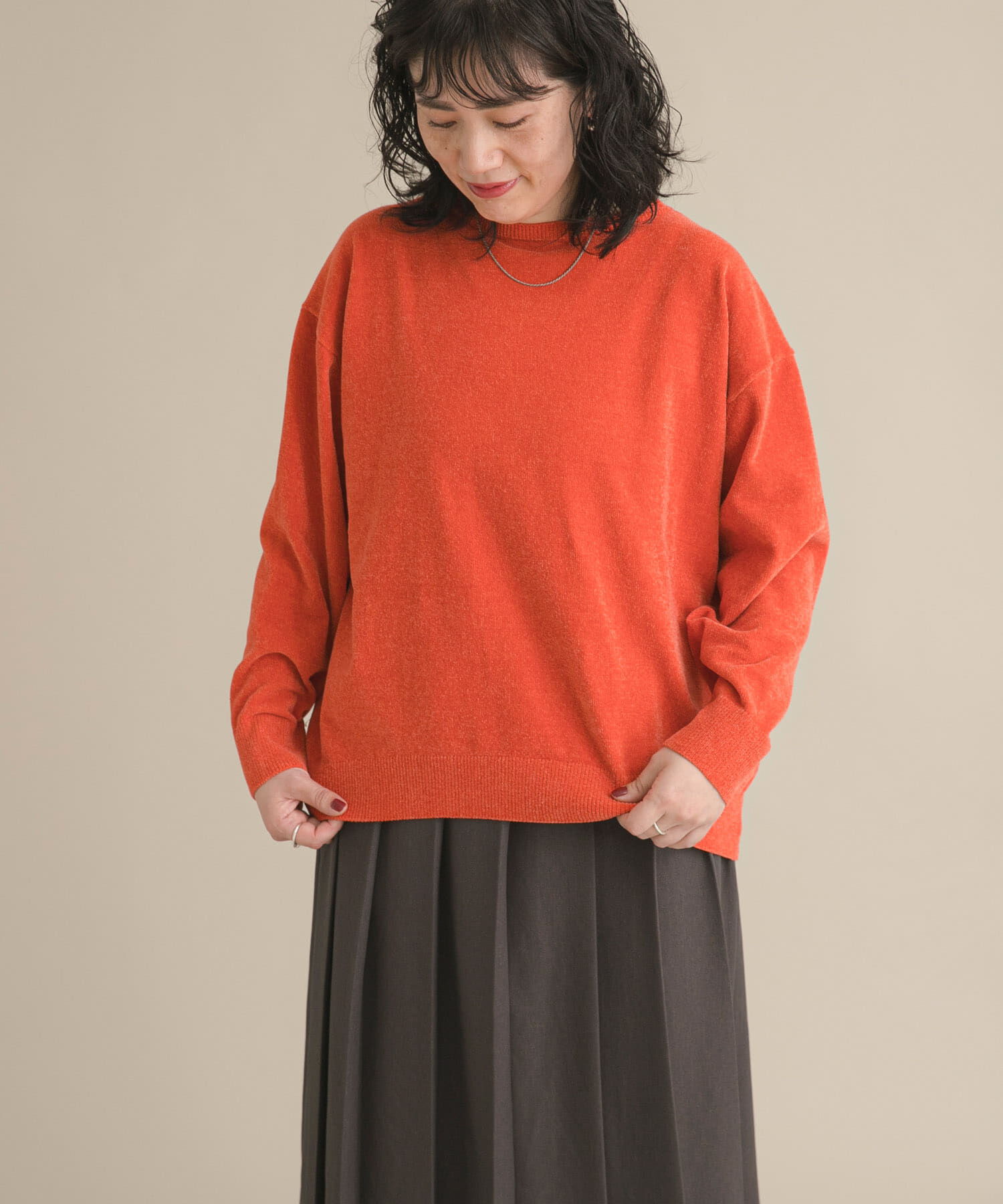 URBAN RESEARCH DOORS「『スタッフ企画』モールヤーンボートネックニット」|ニット・セーター|オレンジ