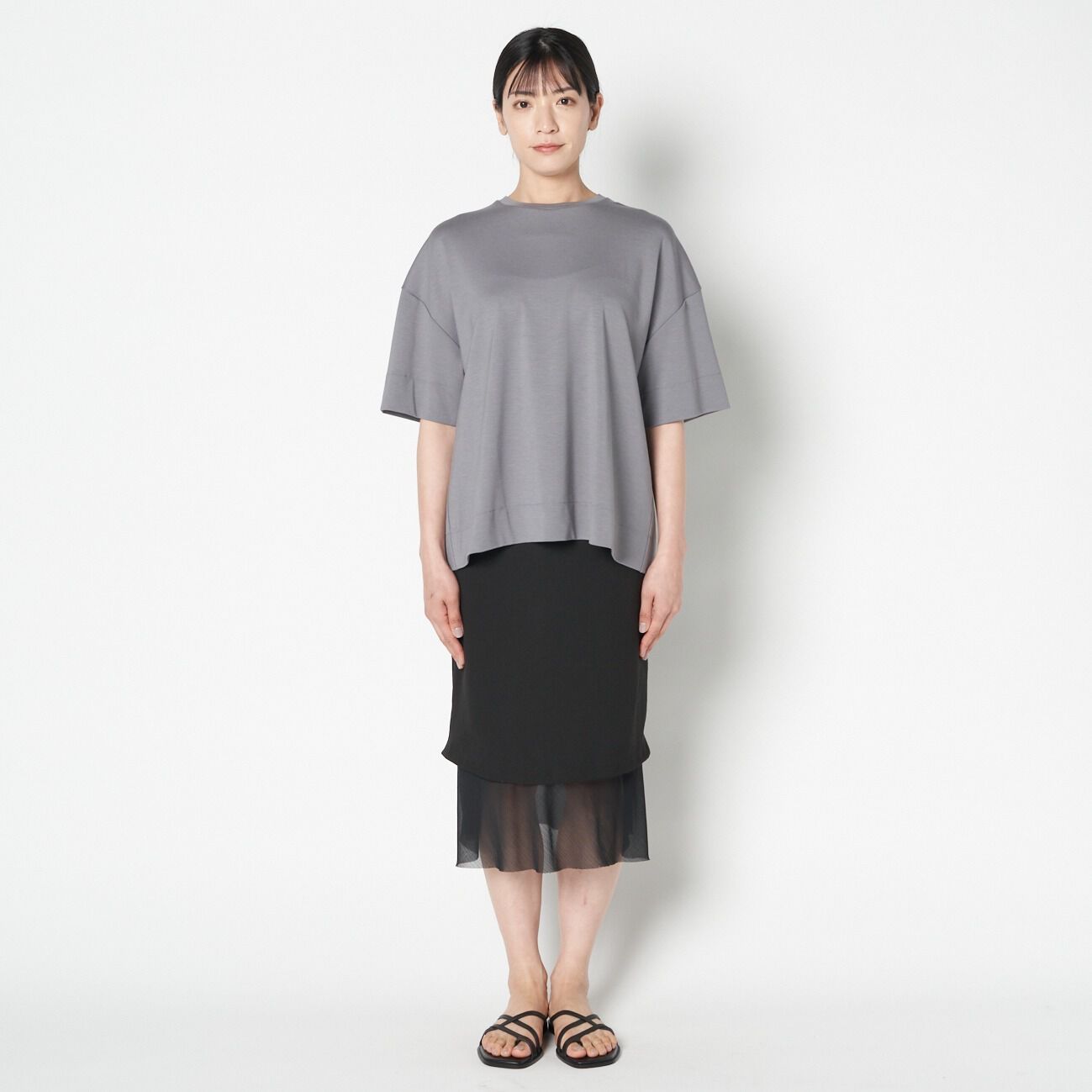 HELIOPOLE「HELIOPOLE CREPE & SHEER COMBI SK」|スカート|