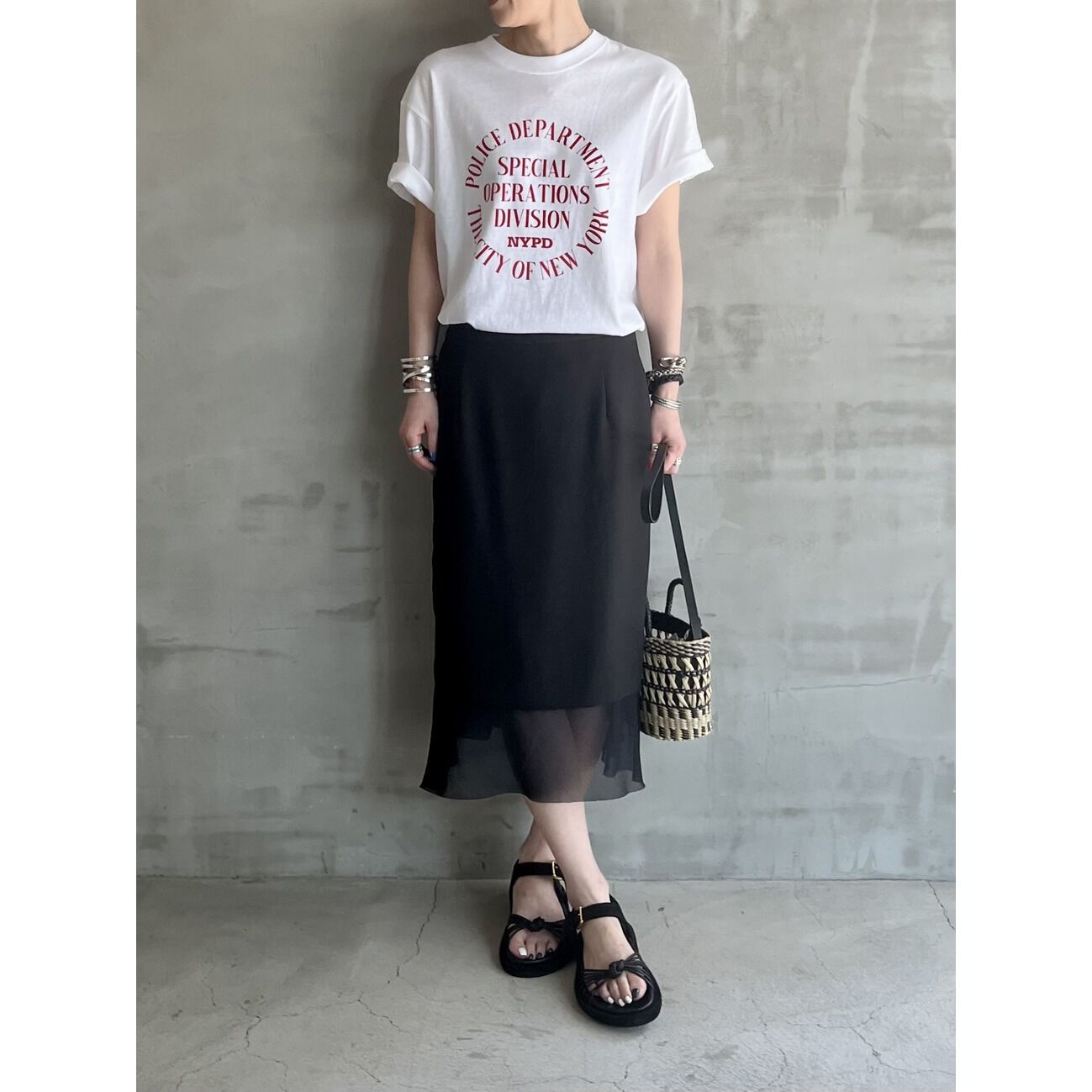 HELIOPOLE「HELIOPOLE CREPE & SHEER COMBI SK」|スカート|