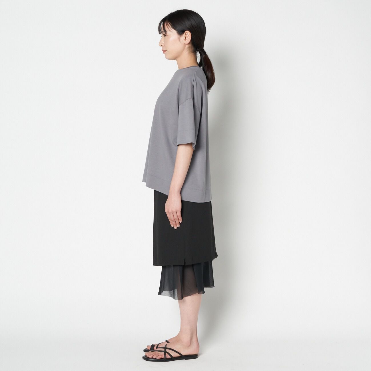 HELIOPOLE「HELIOPOLE CREPE & SHEER COMBI SK」|スカート|