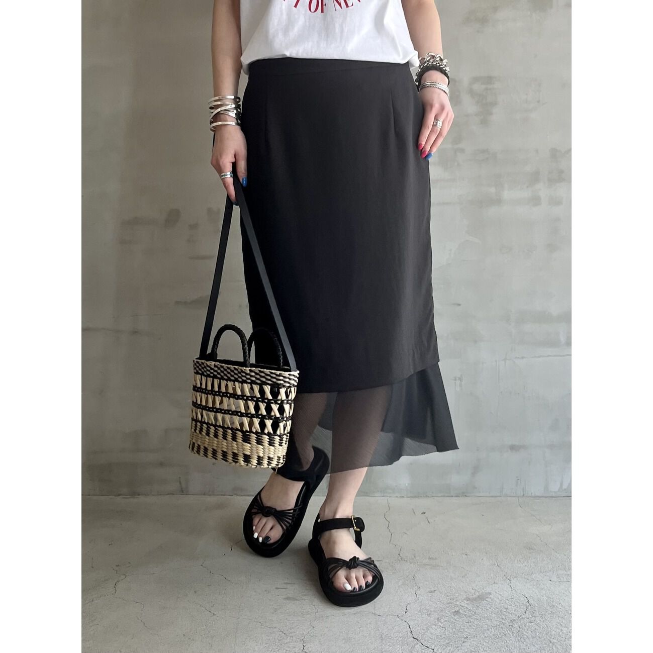 HELIOPOLE「HELIOPOLE CREPE & SHEER COMBI SK」|スカート|