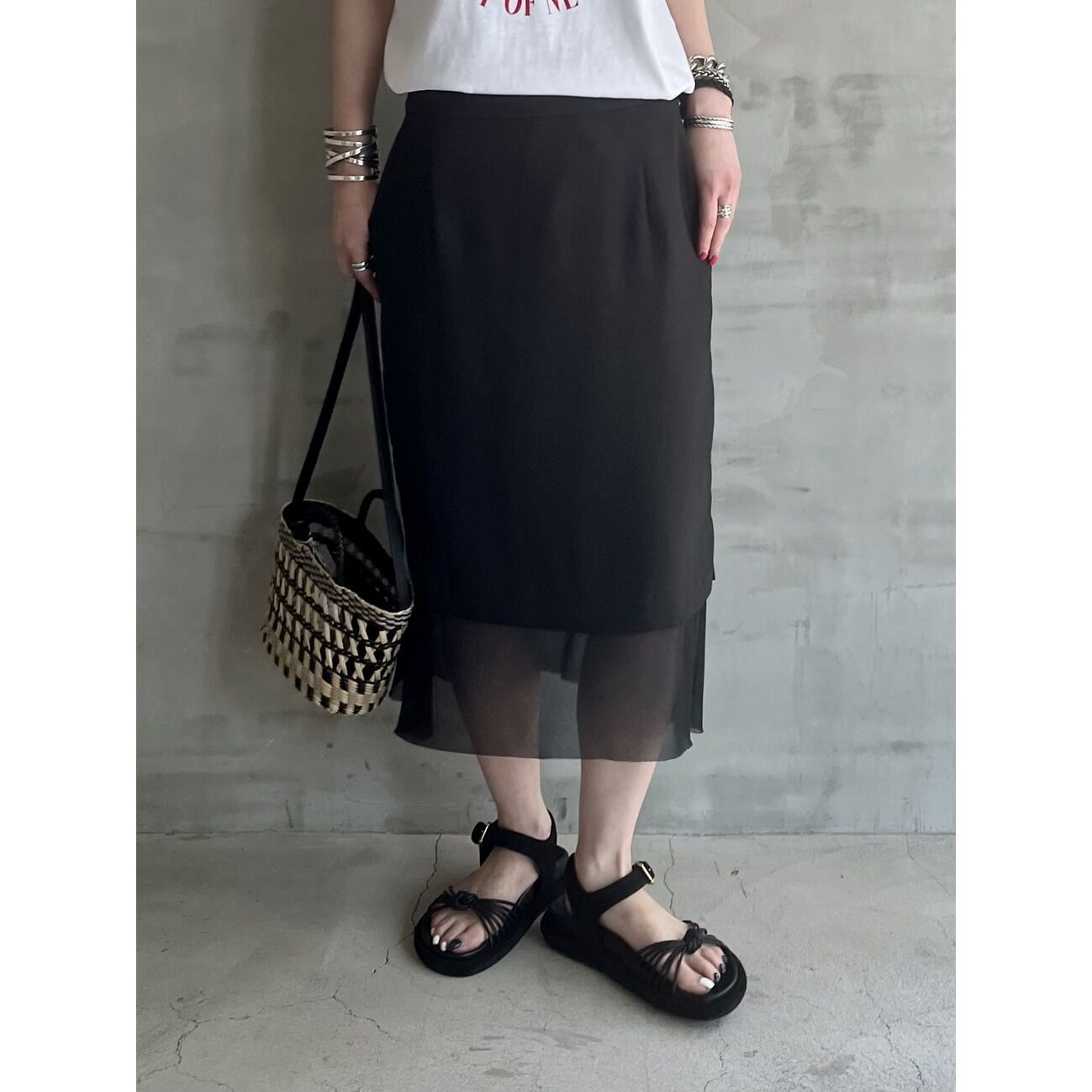 HELIOPOLE「HELIOPOLE CREPE & SHEER COMBI SK」|スカート|
