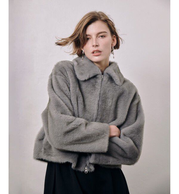 allureville「フェイクミンクファーブルゾン」|ブルゾン・スタジャン|グレー