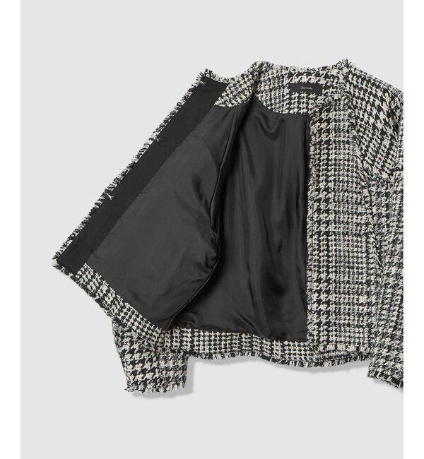 allureville「ハウンドトゥースブロッキングジャケット」|ノーカラージャケット|