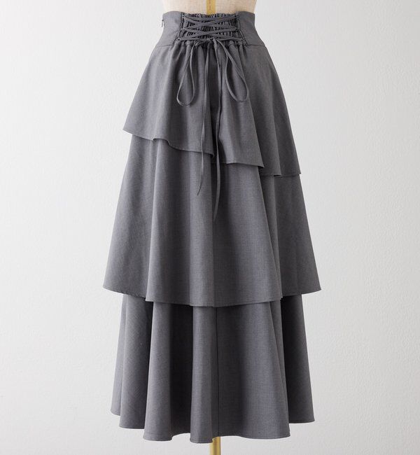  「スリットティアードロングスカート／後ろレースアップ」|スカート|