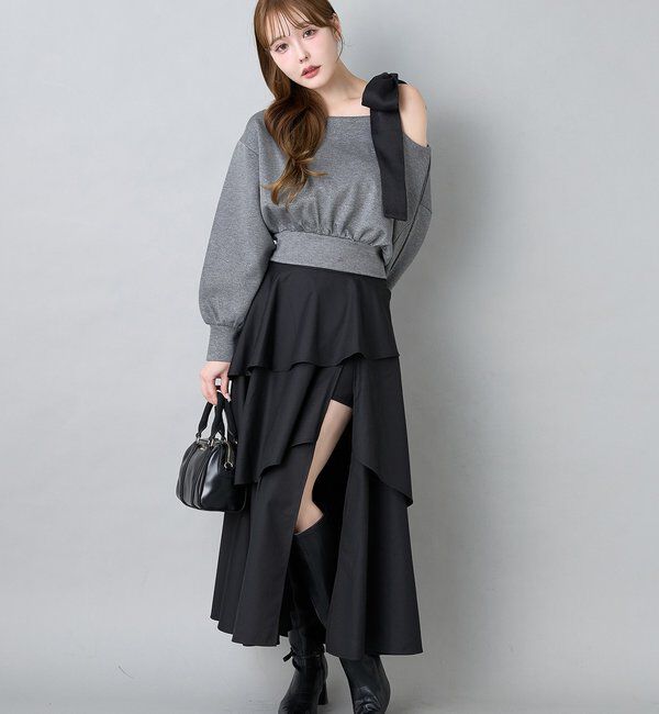  「スリットティアードロングスカート／後ろレースアップ」|スカート|