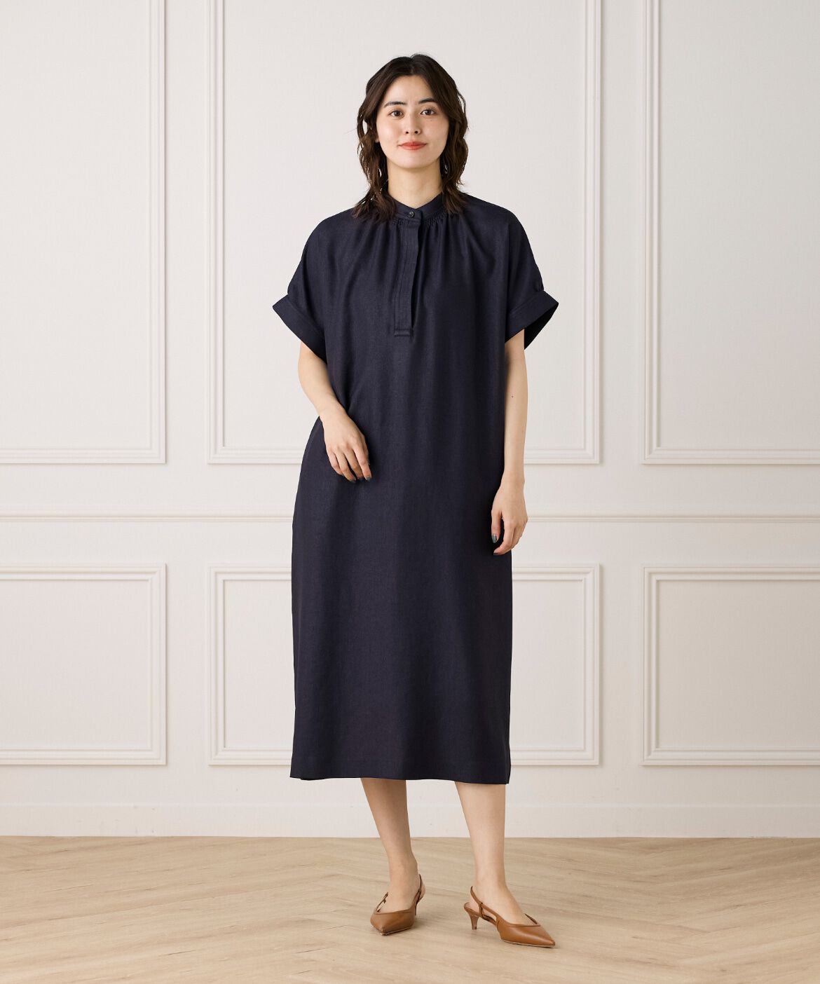 INED「麻見えスタンドカラーワンピース」|ワンピース|
