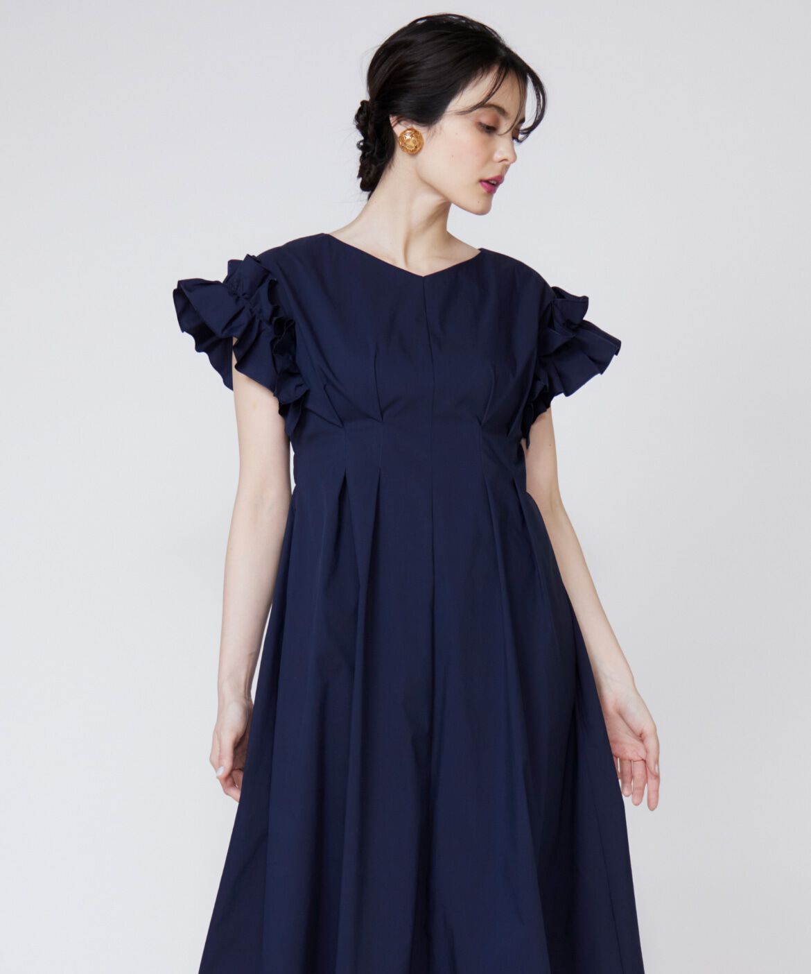 Maglie le cassetto「フリルスリーブワンピース」|ワンピース|ネイビー