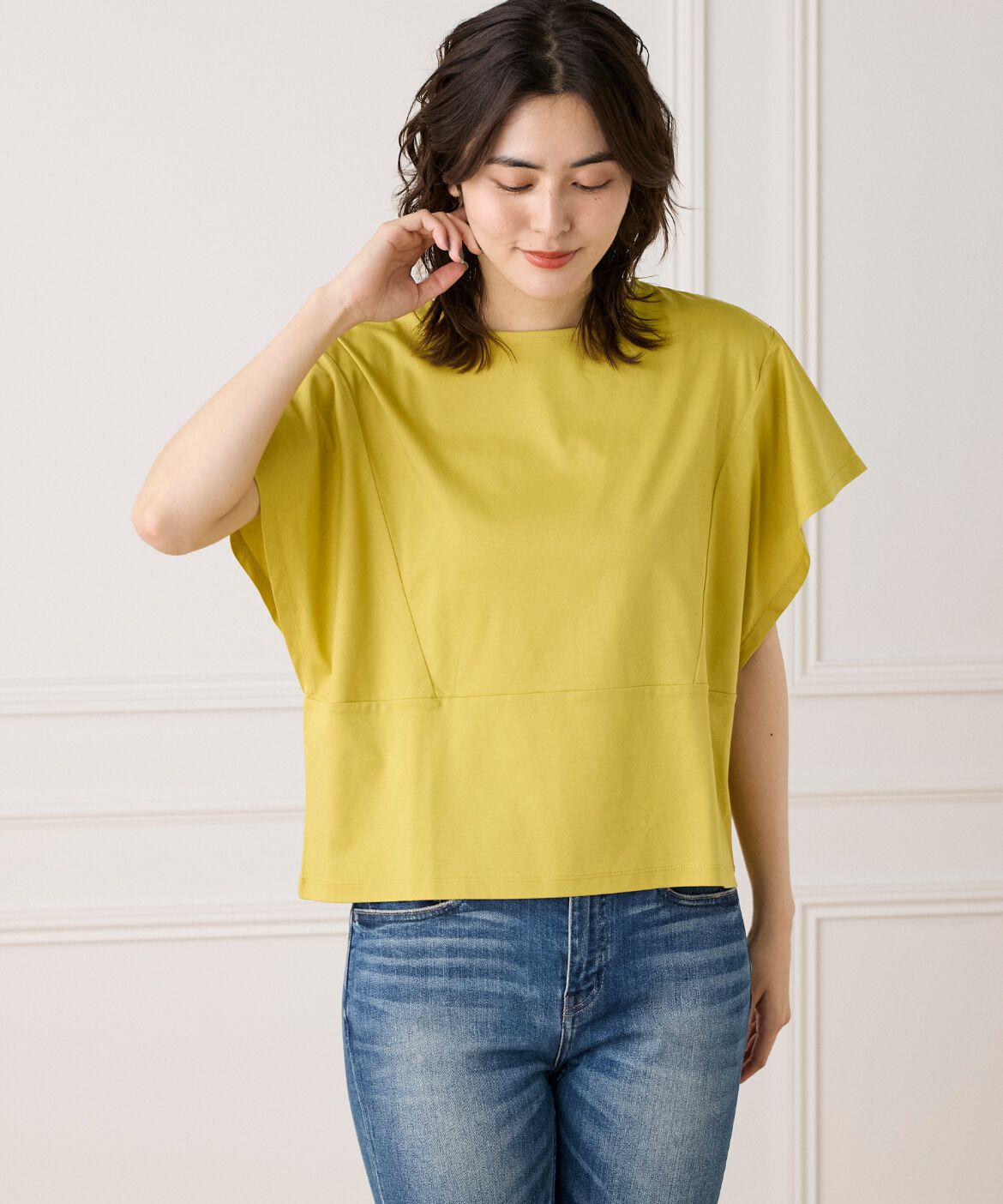 7-IDconcept.「《大きいサイズ》ハンカチスリーブプルオーバー《接触冷感》」|Tシャツ・カットソー|イエロー