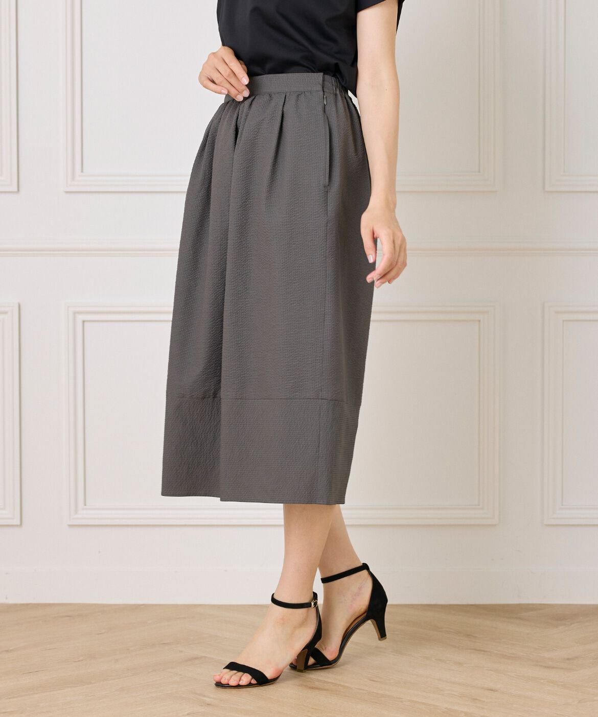 7-IDconcept.「《大きいサイズ》サッカーチェック 切り替えギャザースカート」|台形|チャコールグ 3