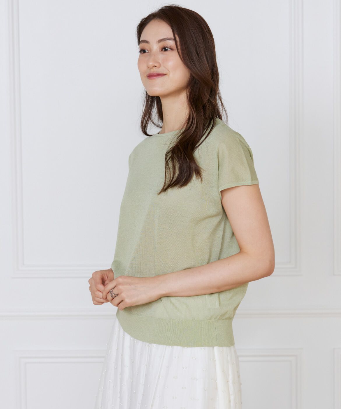 INED「《大きいサイズ》フレンチスリーブニット」|ニット・セーター|キミドリ1