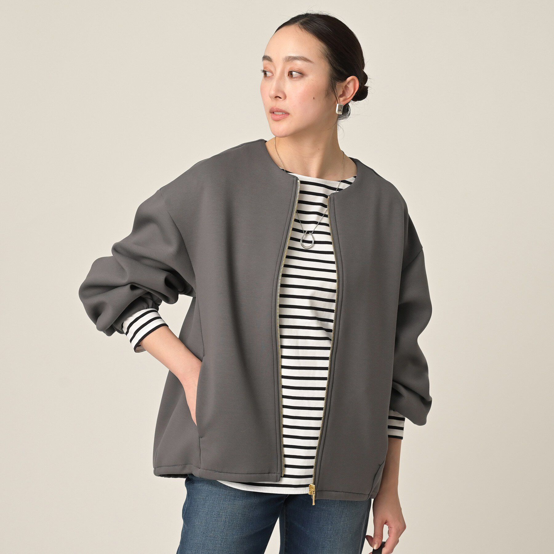 UNTITLED「ダンボールジップブルゾン」|ブルゾン・スタジャン|チャコールグレー(0