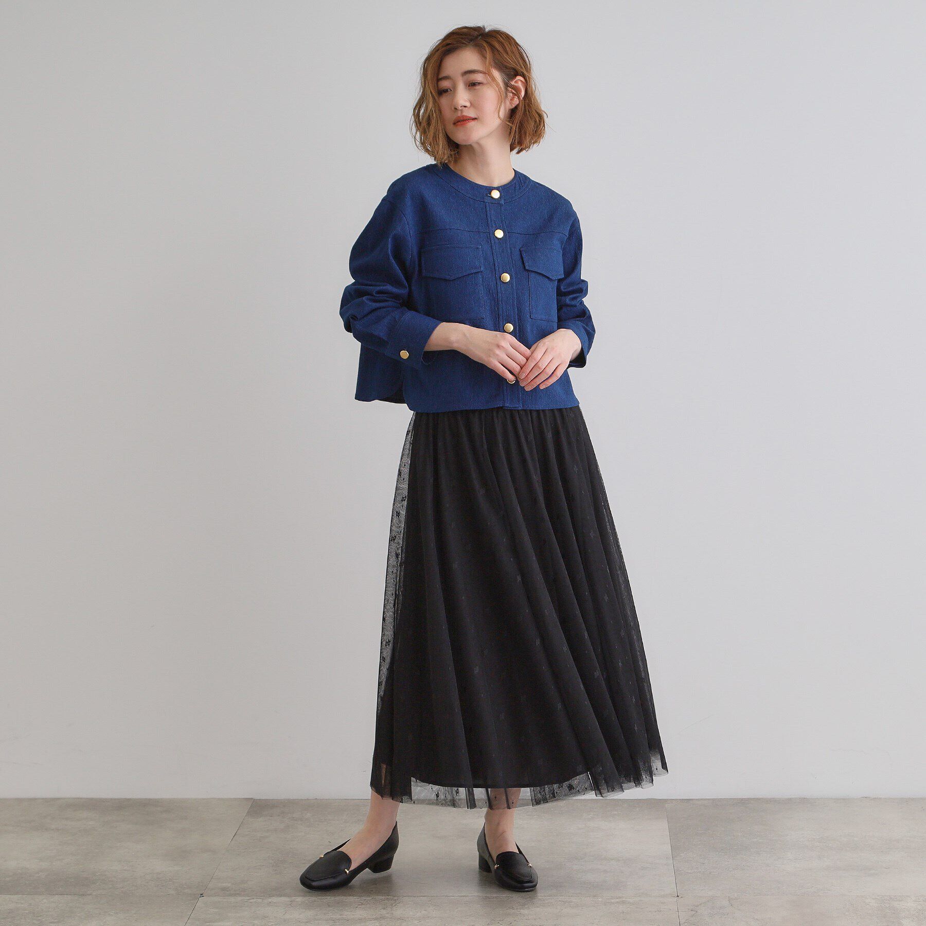 grove「ライトデニムノーカラージャケット」|デニムジャケット|