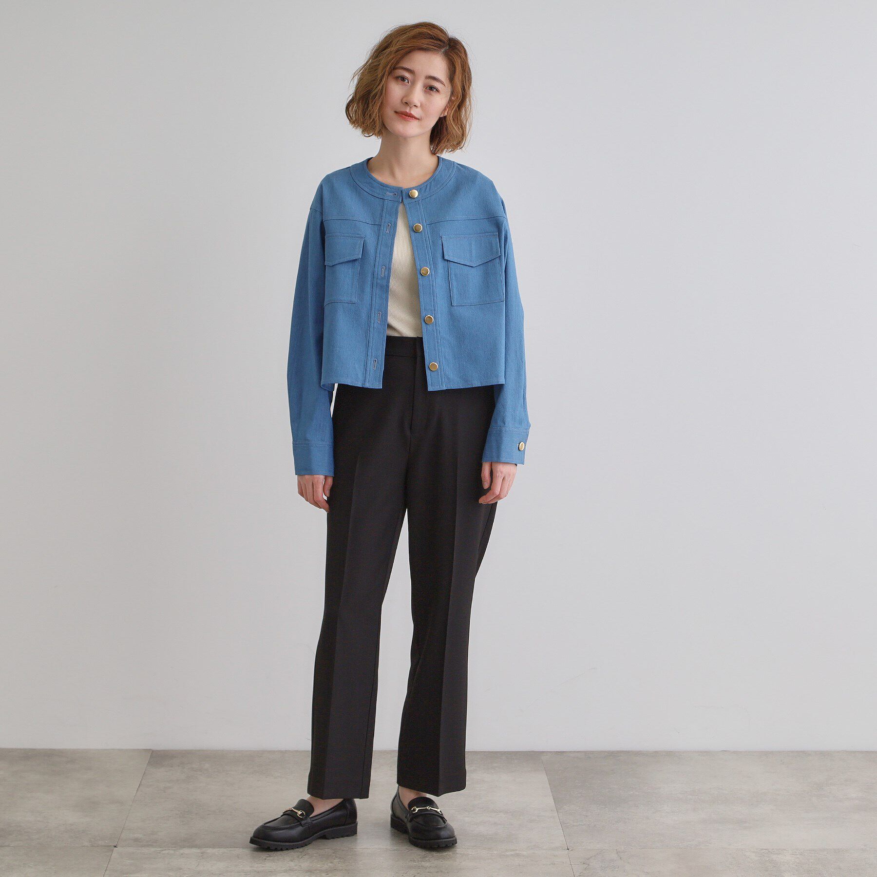 grove「ライトデニムノーカラージャケット」|デニムジャケット|