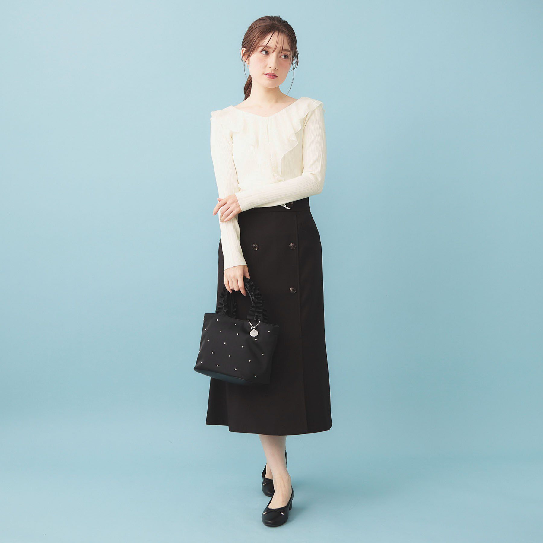 index「レースフリルVネックリブニット【洗濯機OK/坑ピル】」|ニット・セーター|