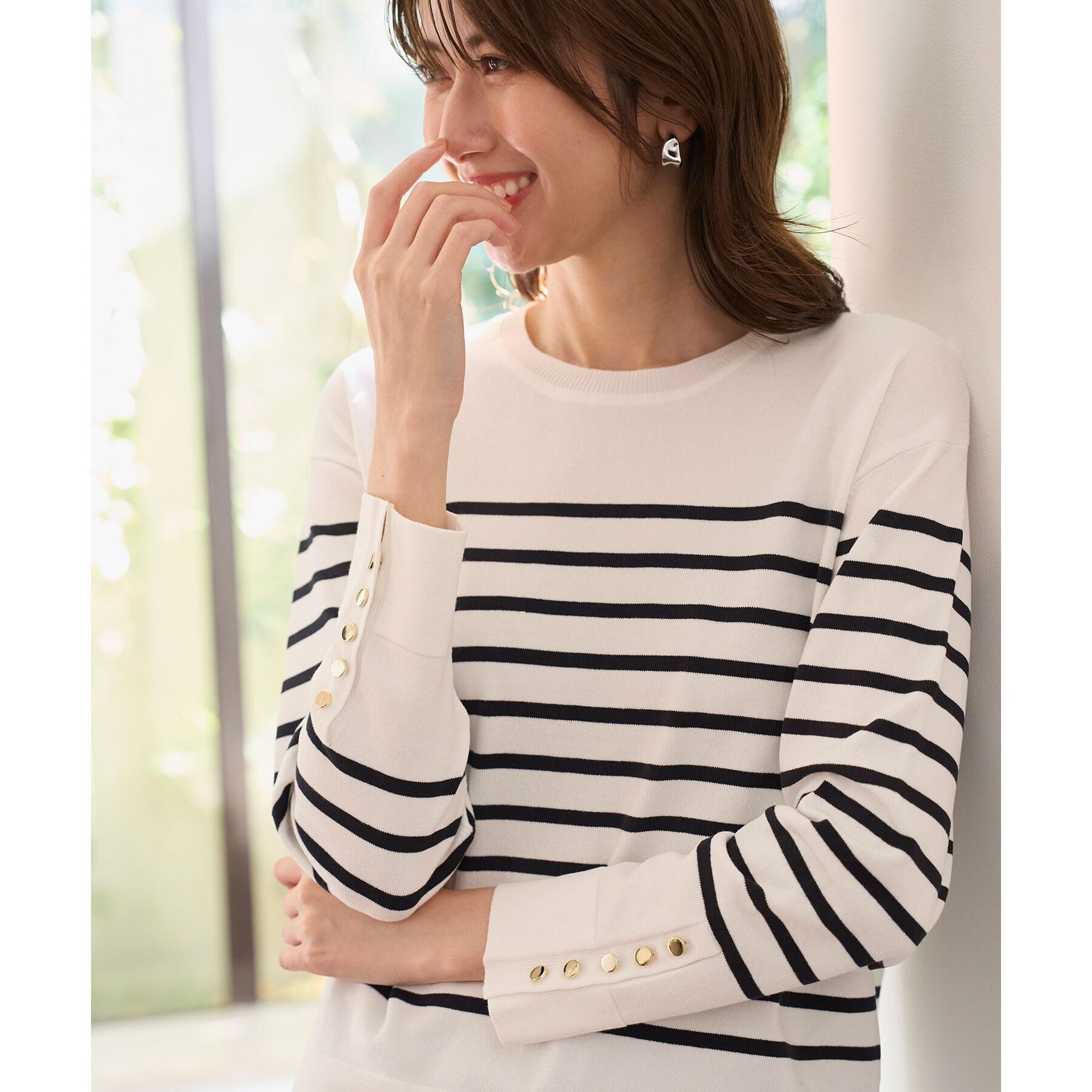 OPAQUE.CLIP「金ボタン使いリラクシーニット【洗濯機OK】」|ニット・セーター|