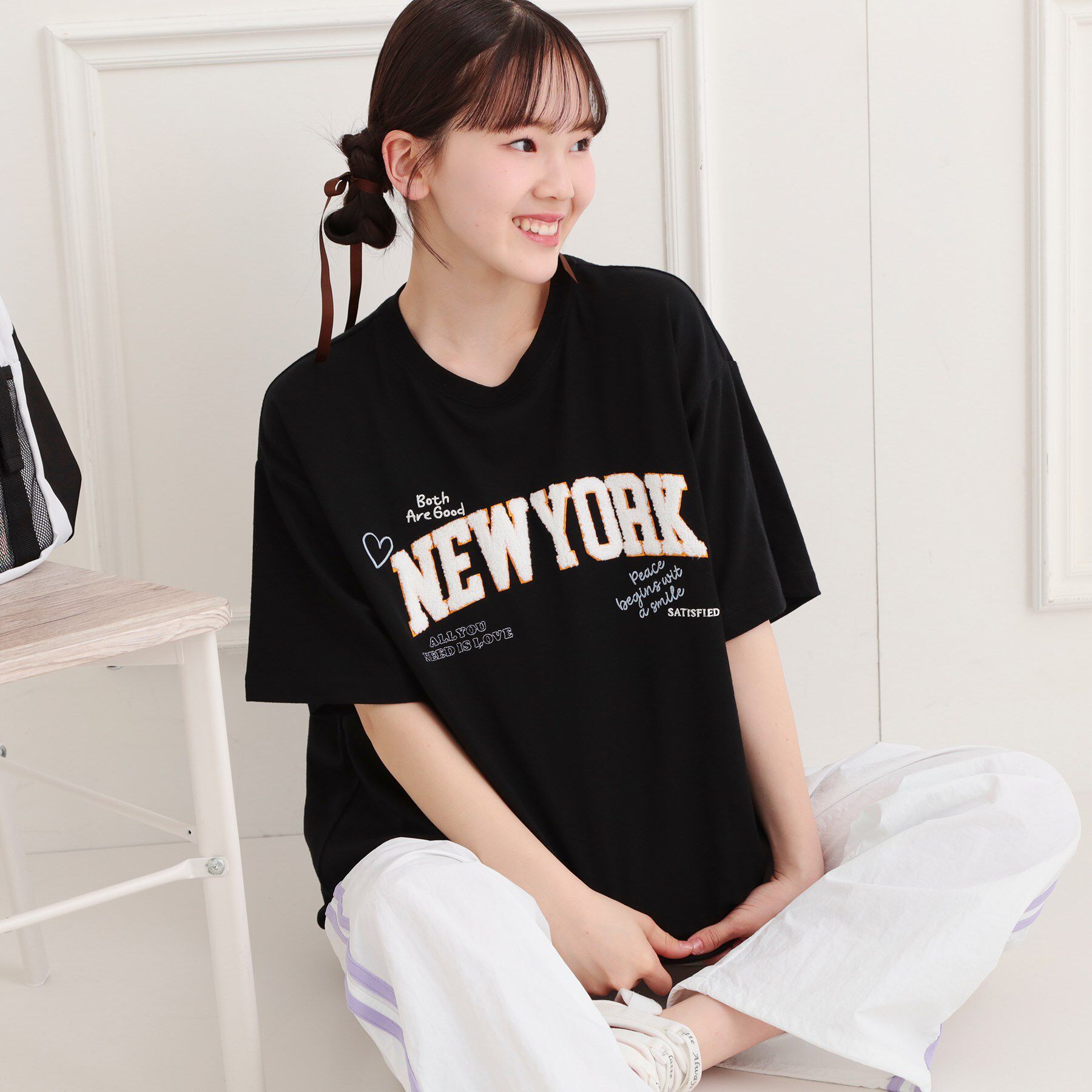 PINK-latte「さがら刺繍ビッグTシャツ」|Tシャツ・カットソー|