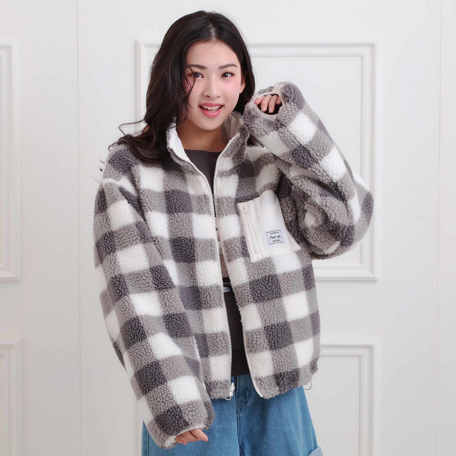 PINK-latte「ボアリバーシブルブルゾン」|ブルゾン・スタジャン|