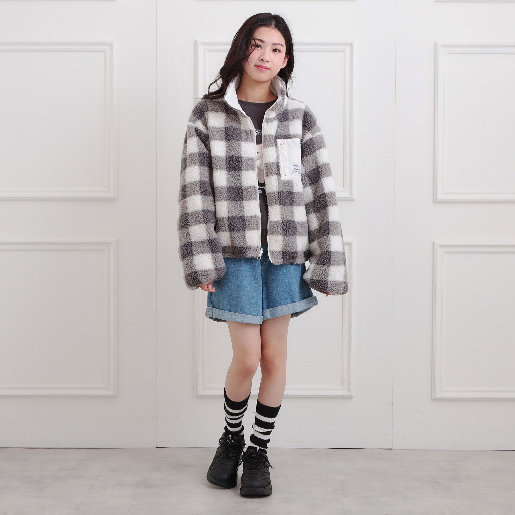 PINK-latte「ボアリバーシブルブルゾン」|ブルゾン・スタジャン|