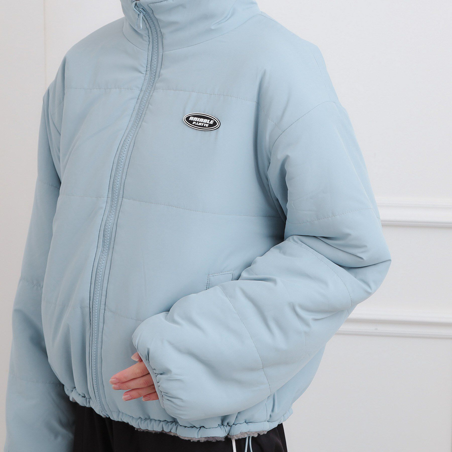 PINK-latte「ボアリバーシブルブルゾン」|ブルゾン・スタジャン|