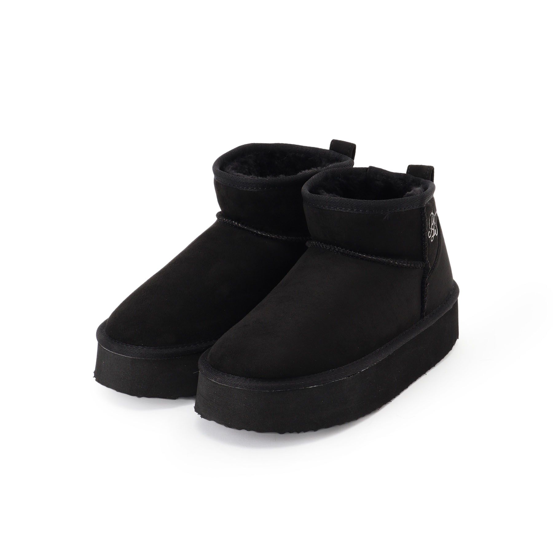 PINK-latte「フェイクムートンブーツ」|ショートブーツ|ブラック(019)