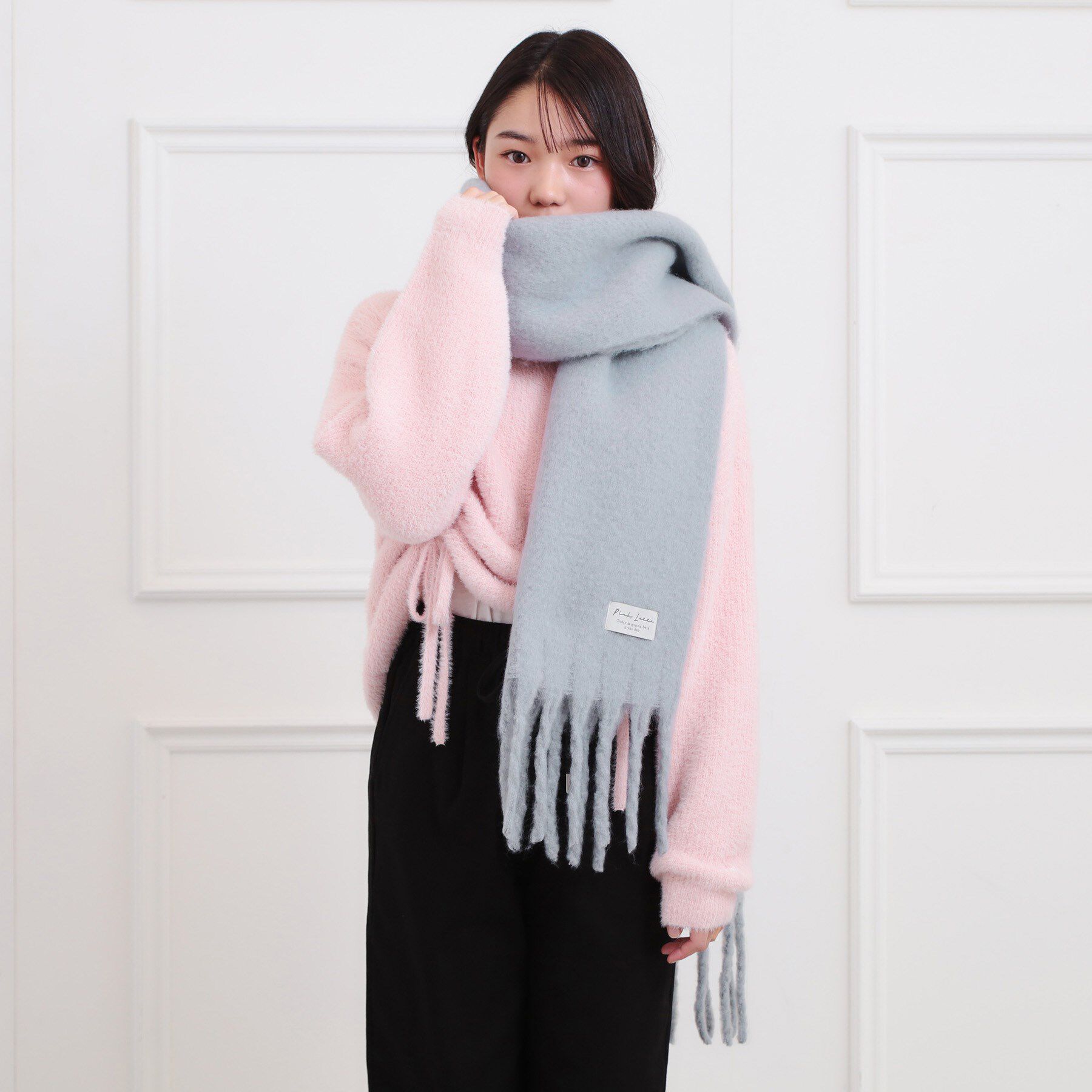 PINK-latte「ボリュームフリンジストール」|マフラー|