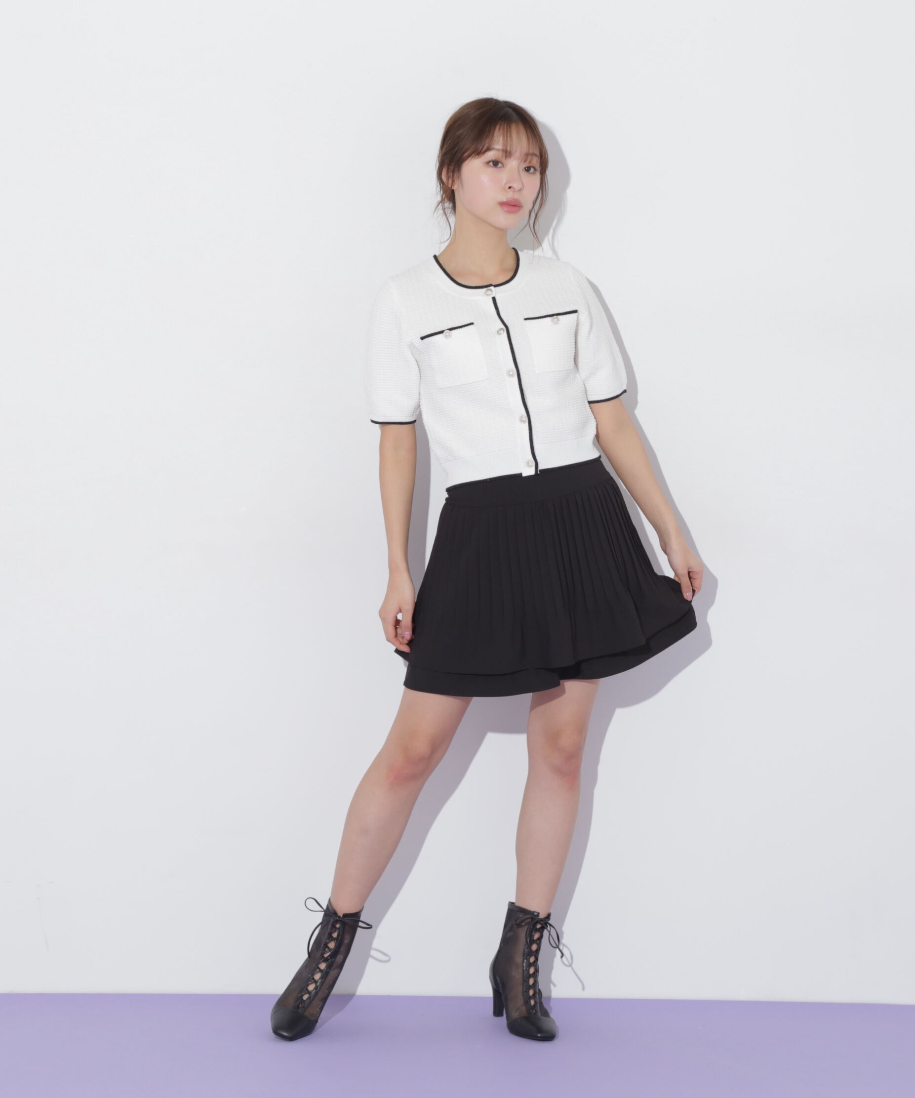  「半袖ツイードニットカーディガン」|ニット・セーター|