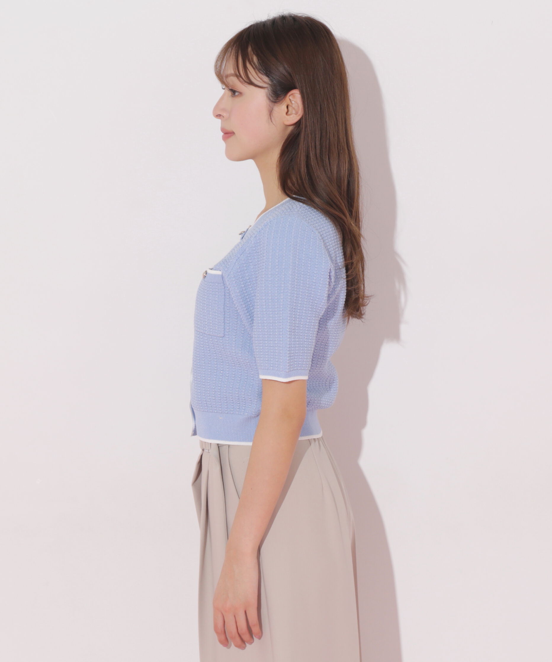  「半袖ツイードニットカーディガン」|ニット・セーター|