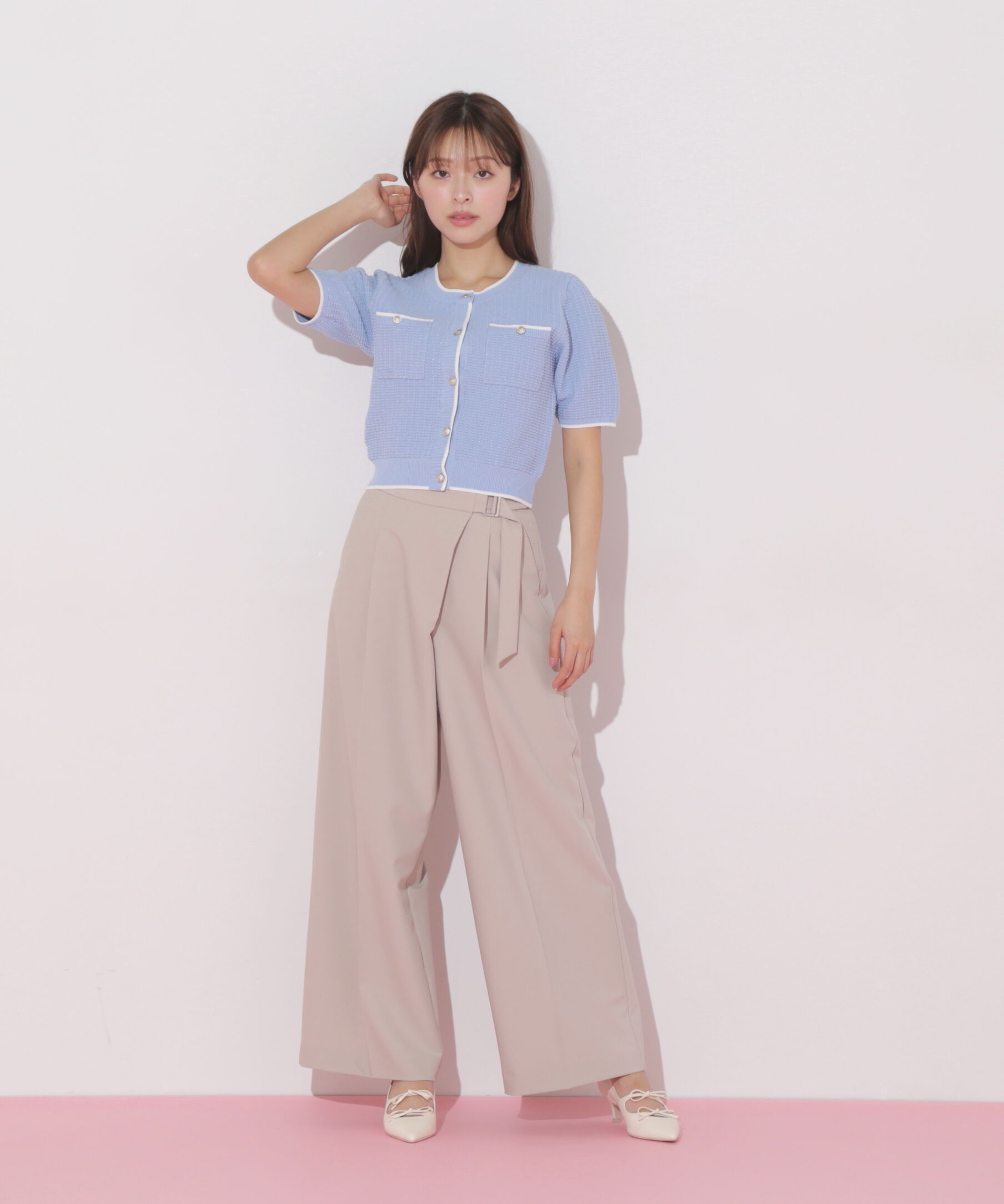  「半袖ツイードニットカーディガン」|ニット・セーター|